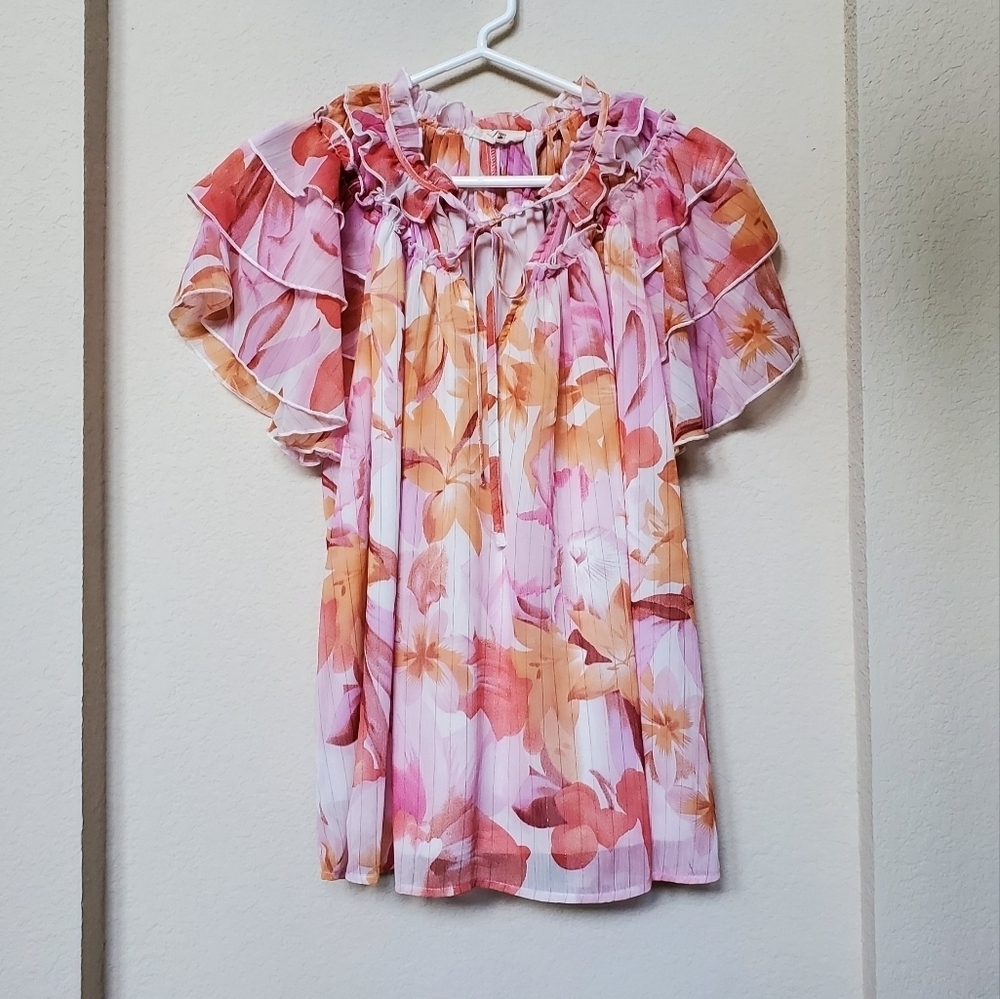 Entro Ruffled Sleeves Top.  Size M